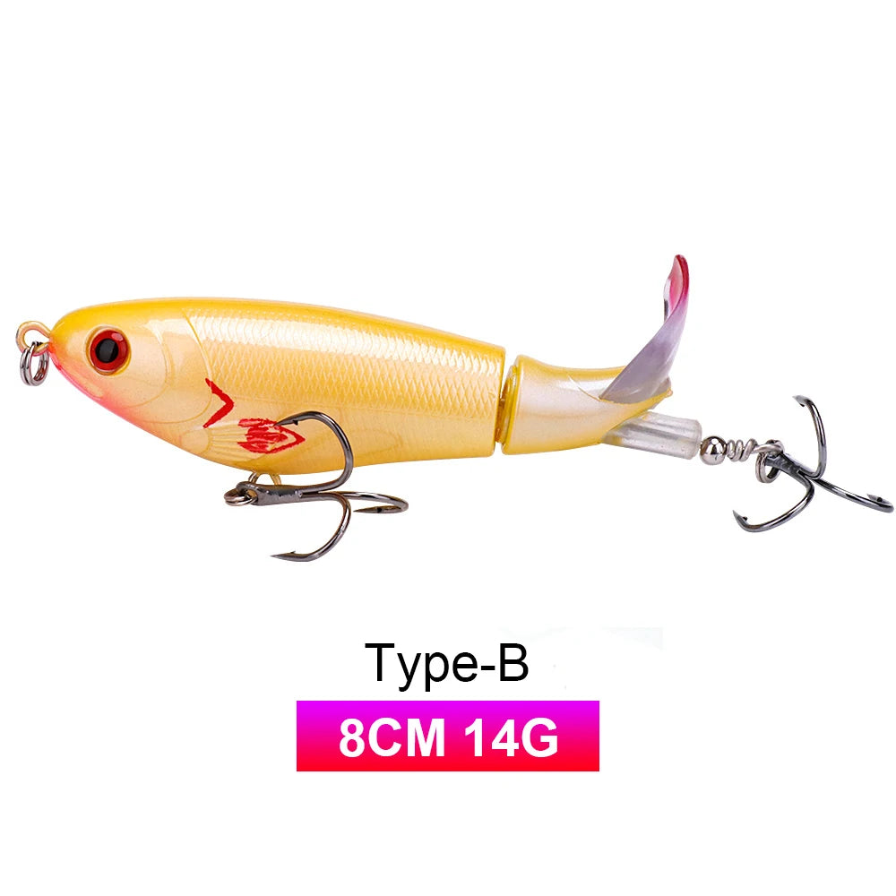 TREHOOK 9g/8g/14g/17g/24g Topwater Whopper Popper Fishing Lures Rotating Double Propeller Tail Artificial Bait Floating Wobblers