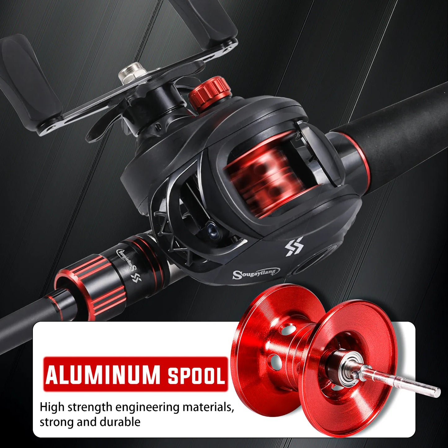 Combo Fishing Rod + Reel Sougayilang 1.8~2.1m Carbon Fiber Casting Rod and 7.2:1 Gear Ratio Baitcasting Ree Max Drag 10kg