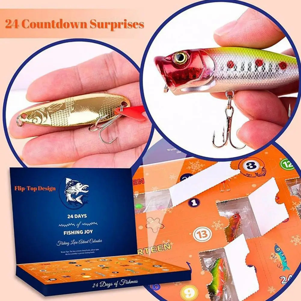 Fishing Lures Set Christmas Advent Calendar Fishing Lure Gift Box with Artificial Bait Hooks Holiday Countdown for Anglers