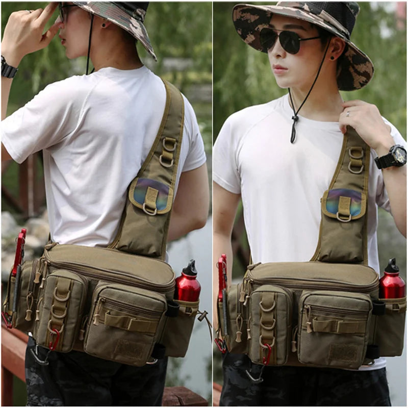 New Fishing Tackle Backpack Lure Box Gear Storage Bag Fanny Pack for Men Fly Fishing Backpack with Rod Holder Sling Shoulder Bag