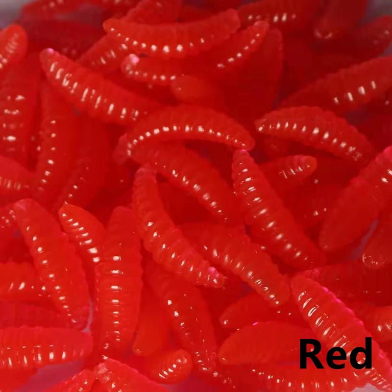 Newest 50PCS/Bag 2cm 0.3g Bread Worm Silicone Artificial Baits Soft Fishing Lure Hooks Smell Worms Glow Shrimps Fish Lures 2023