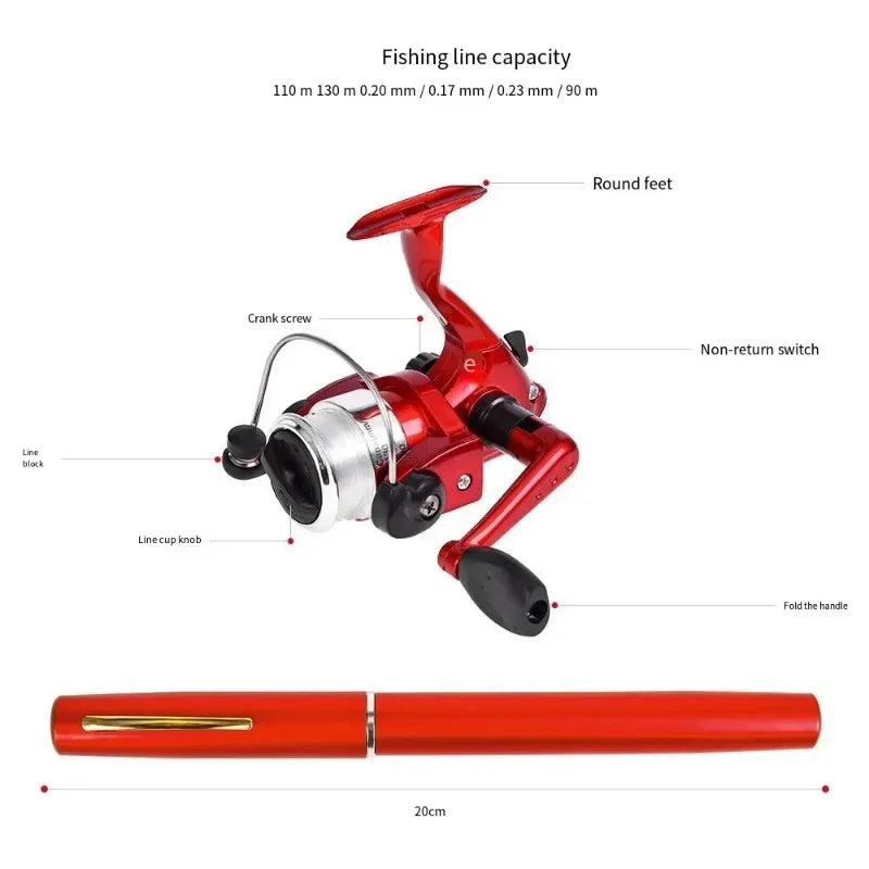 20cm Portable Pocket Telescopic Mini Fishing Pole Pen Shape Folded Fishing Rod with Reel Wheel Portable Mini Fishing Rod