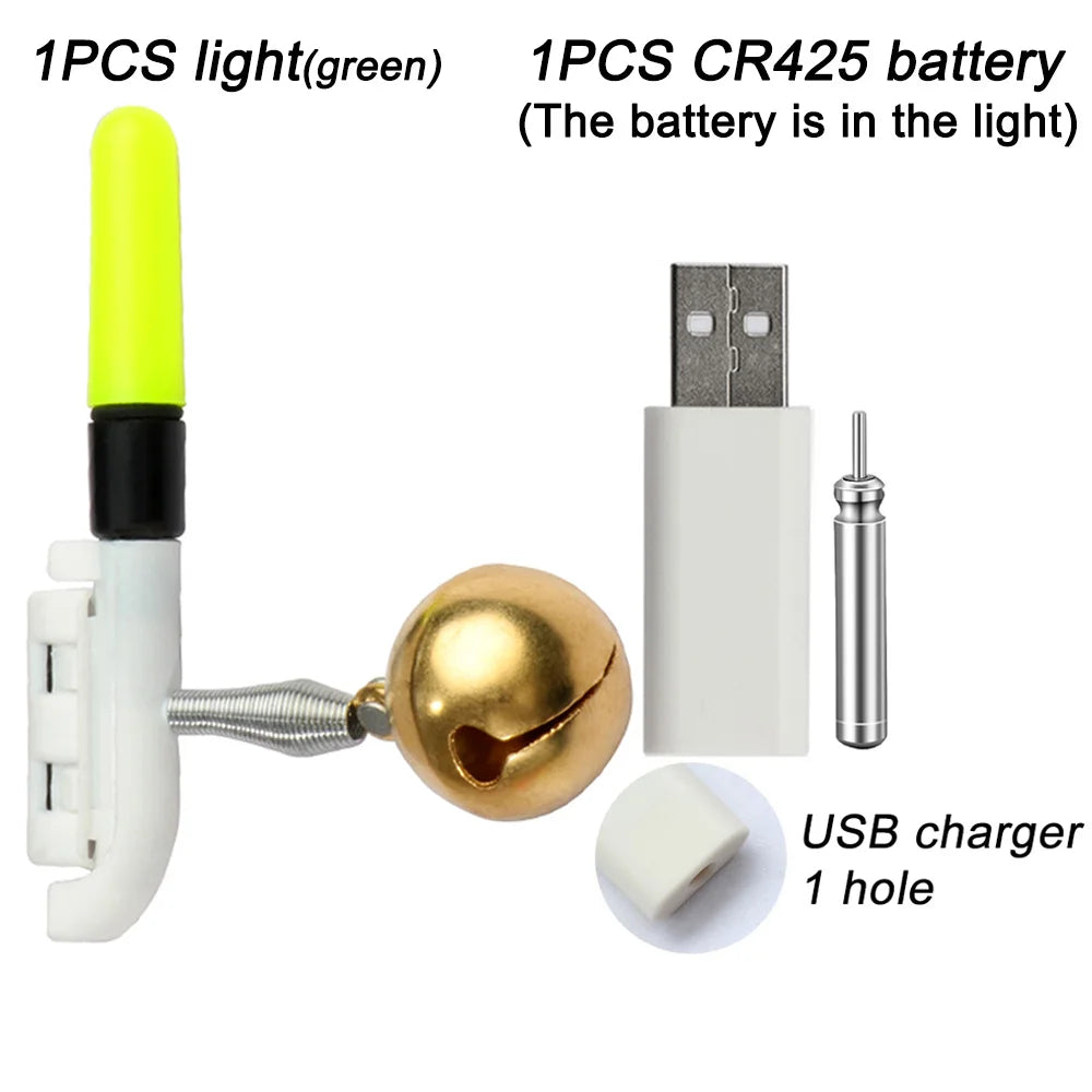 Fishing Light Stick Clip Rod Bell Luminous LED CR425 3.6V Battery USB Charge Tackle Night Bright Fish Bite Alarm Flash Lamp. Night fishing