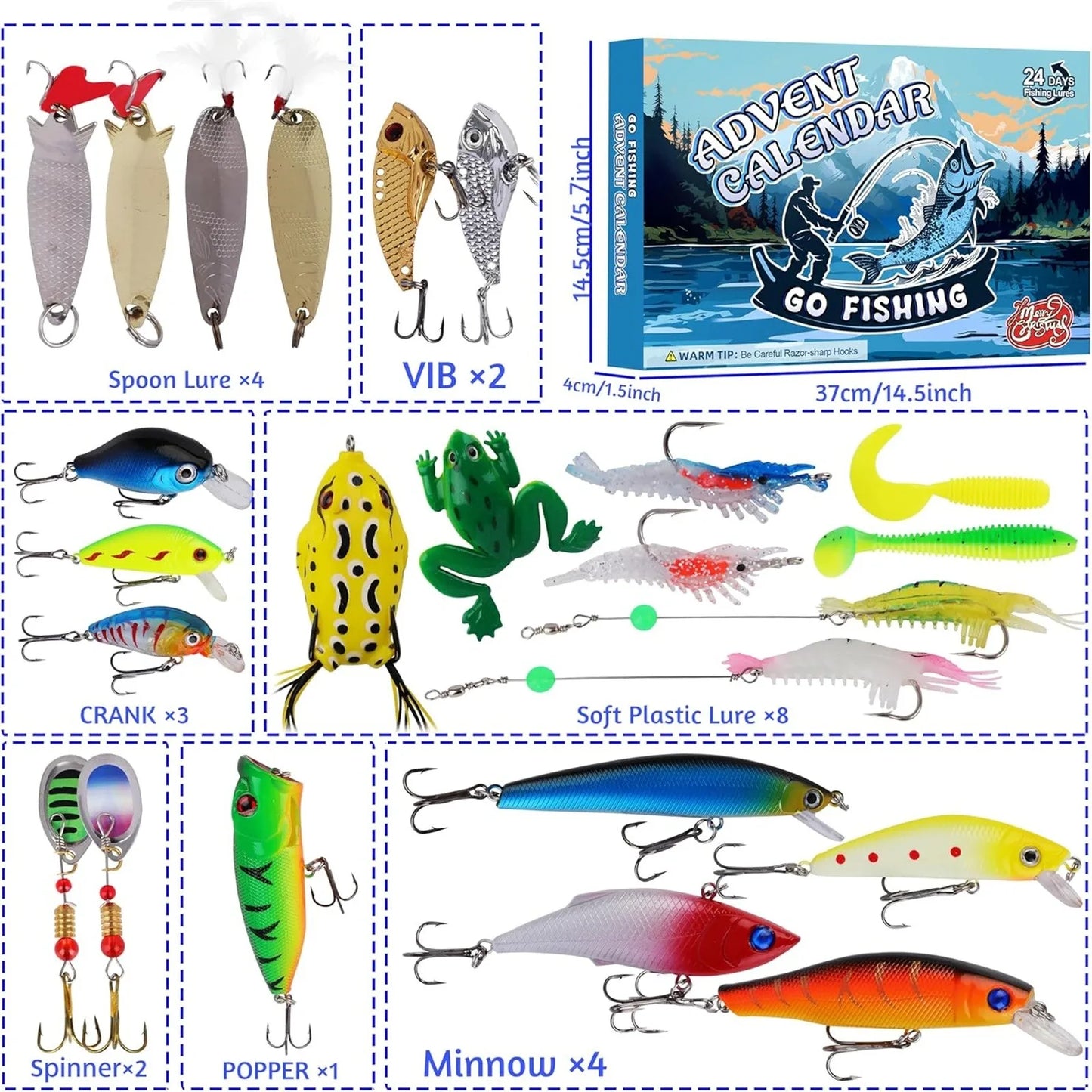 24 Days Christmas Fish Bait Blind Box Advent Calendars Fishing Tackle Countdown Calendar Box Festival Bait Theme Gift for Fisher