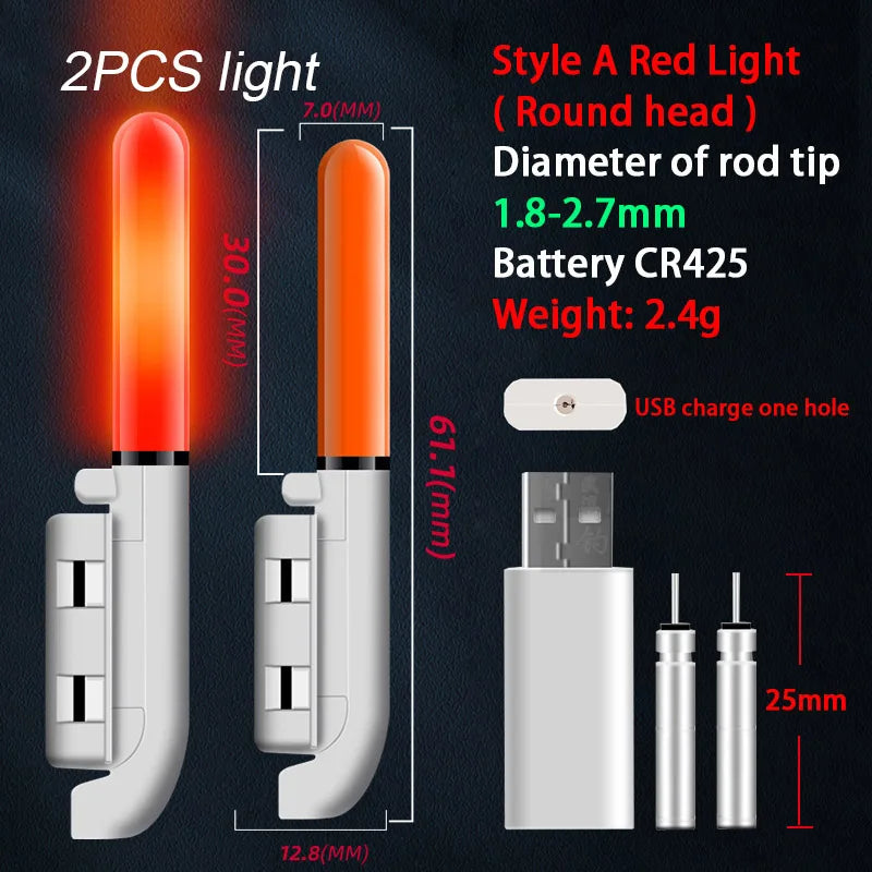 2PCS LED Fishing Luminous Light Stick With CR425 Battery USB Charging Kit Fish Rod Bite Alarm Night Fishing Bobber Pesca Tackle. Night fishing