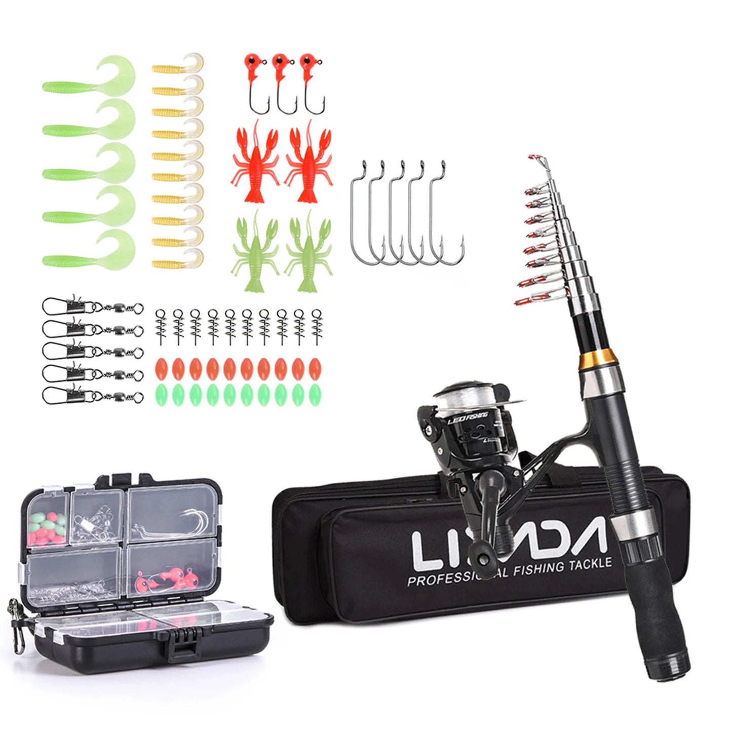 Combo Fishing Rod + Reel Lixada 2.1m 2.3 m Telescopic  Bag Case Pesca Gear Set