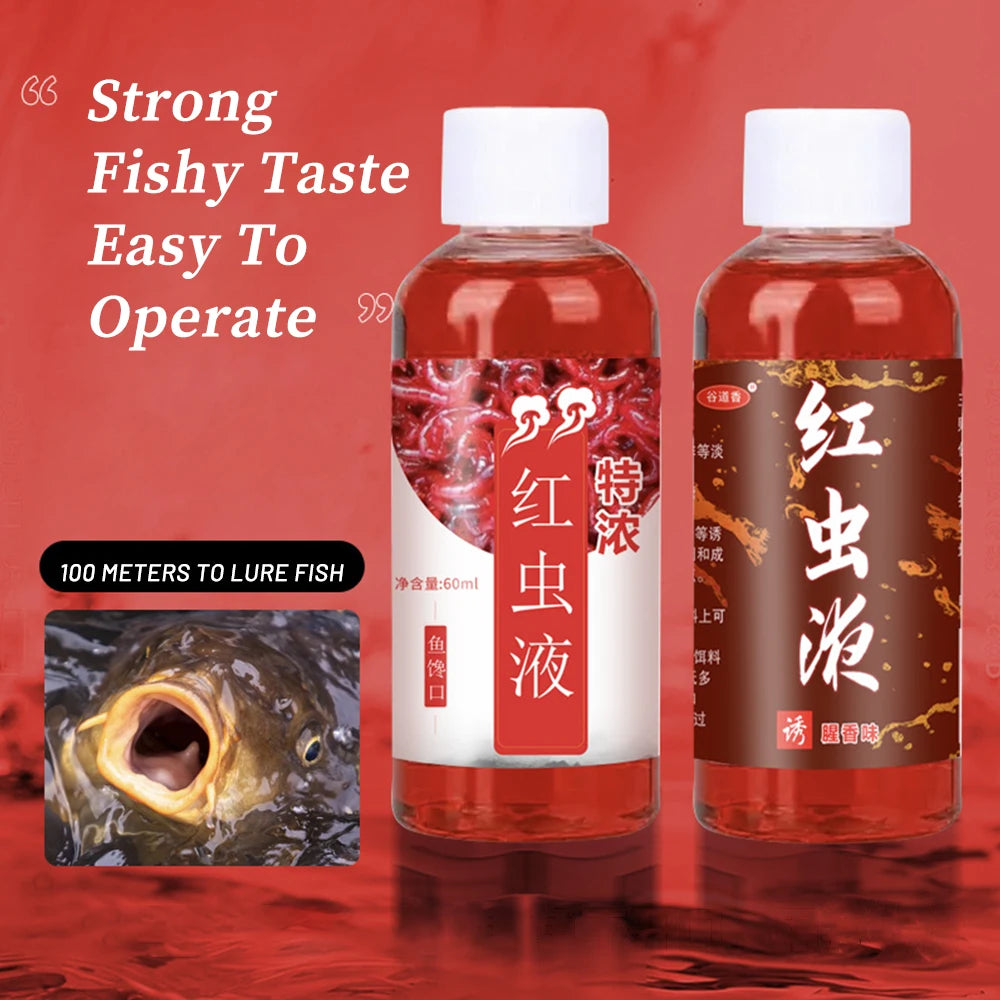 60ML Liquid Blood Worm Scent Fish Attractant Concentrated Red Worm Liquid Fish Bait Additive Perch Catfish Fishing Accessories