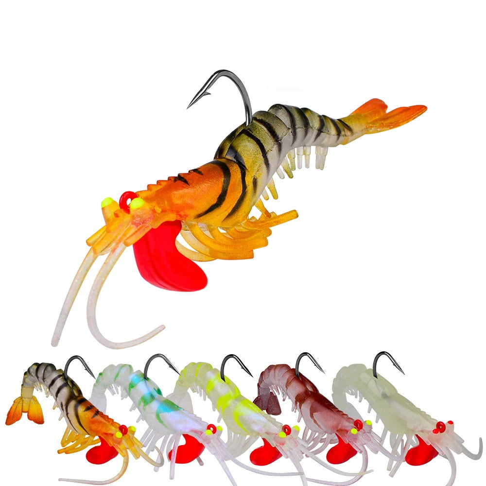 1pcs Luminous Eyes Silicone Shrimp Baits 6g 13g 19g Bionic Soft Prawn Lures Metal Jig Head Sinking Swimbait Wobbler Jigging Hook