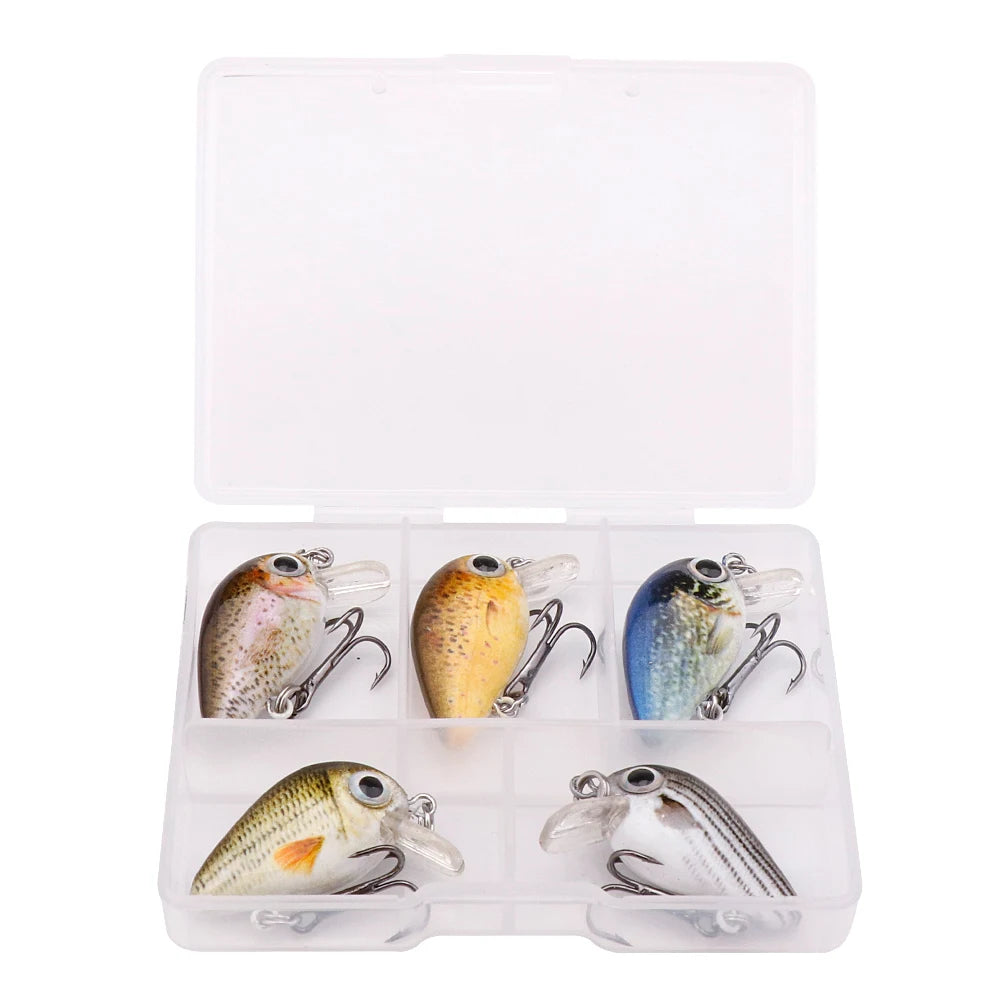 GOBASS 5pcs Mini Fish Bass Fishing Lure Set 3cm 1.5g Mini Artificial Baits Topwater Crank Wobblers For Pike Crankbaits Fishing