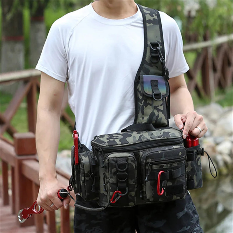 New Fishing Tackle Backpack Lure Box Gear Storage Bag Fanny Pack for Men Fly Fishing Backpack with Rod Holder Sling Shoulder Bag