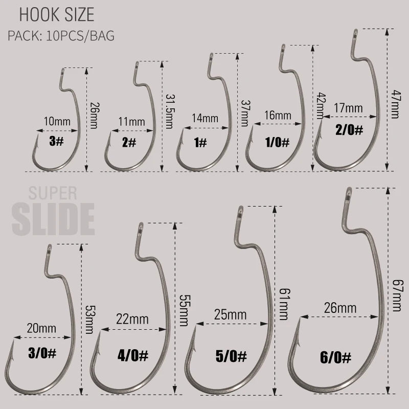 LUREHOLIC PTFE Super Slide Offset Hook Worm Hook Texas Rig Drop Shot Stainless Steel Worm Fishhook Fishing Accessories