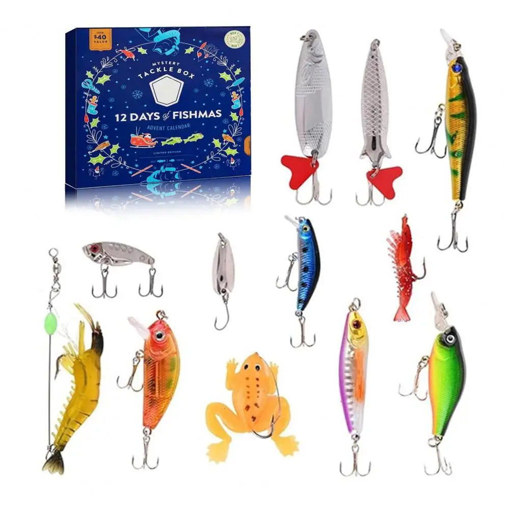 Fishing Lures Set Christmas Advent Calendar Fishing Lure Gift Box with Artificial Bait Hooks Holiday Countdown for Anglers