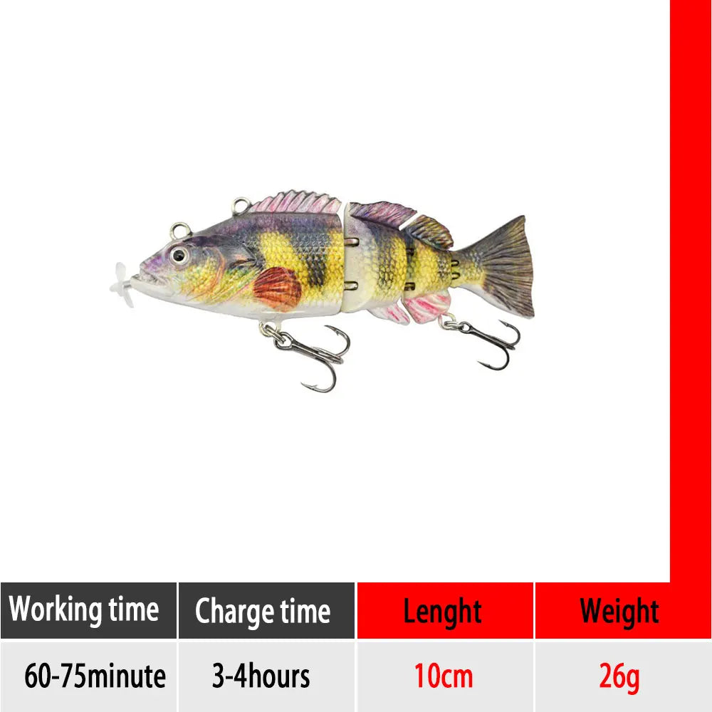 90mm mini Automatic Swimming Robotic Electric Fishing Lure Multi Jointed Bait Auto Swimbait USB LED Light Wobbler for pike