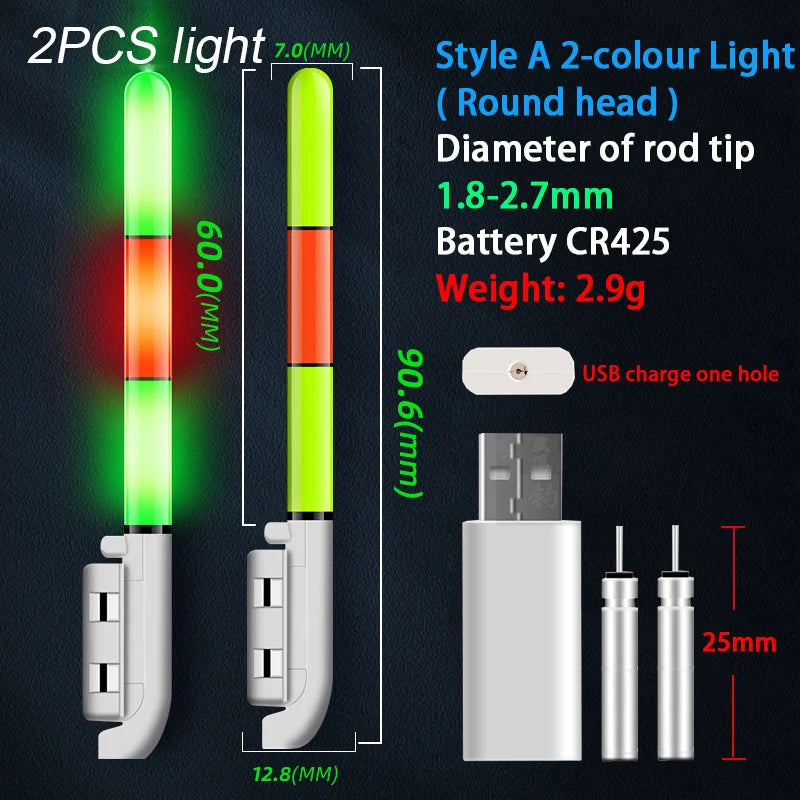 2PCS LED Fishing Luminous Light Stick With CR425 Battery USB Charging Kit Fish Rod Bite Alarm Night Fishing Bobber Pesca Tackle. Night fishing