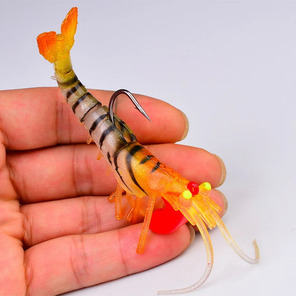 1pcs Luminous Eyes Silicone Shrimp Baits 6g 13g 19g Bionic Soft Prawn Lures Metal Jig Head Sinking Swimbait Wobbler Jigging Hook