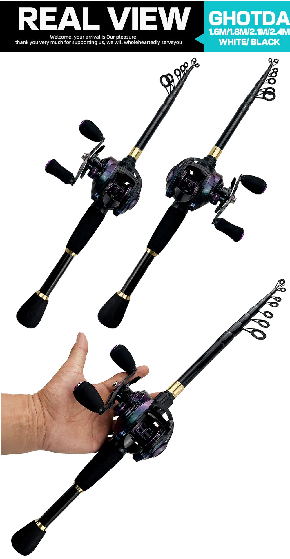 Combo Fishing Rod + Reel GHOTDA Casting/ Spinning Strong Magnetic Brake Baitcasting Reel