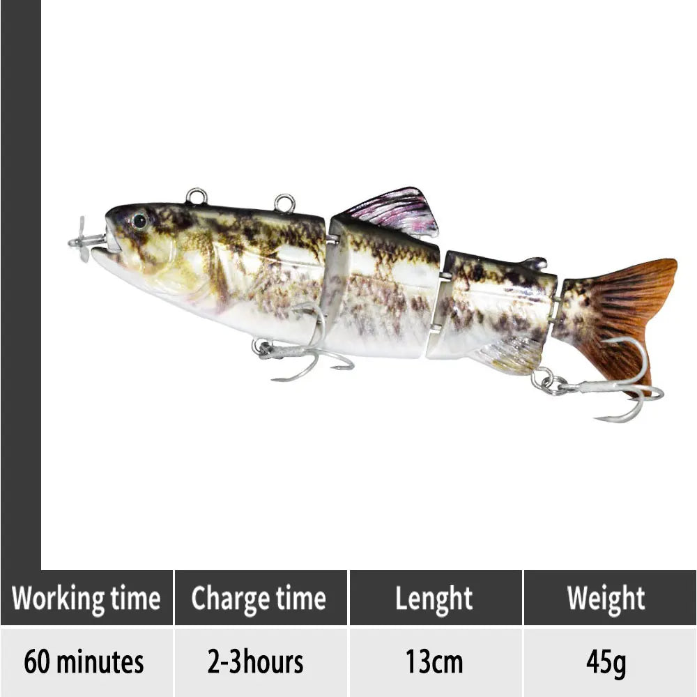 90mm mini Automatic Swimming Robotic Electric Fishing Lure Multi Jointed Bait Auto Swimbait USB LED Light Wobbler for pike