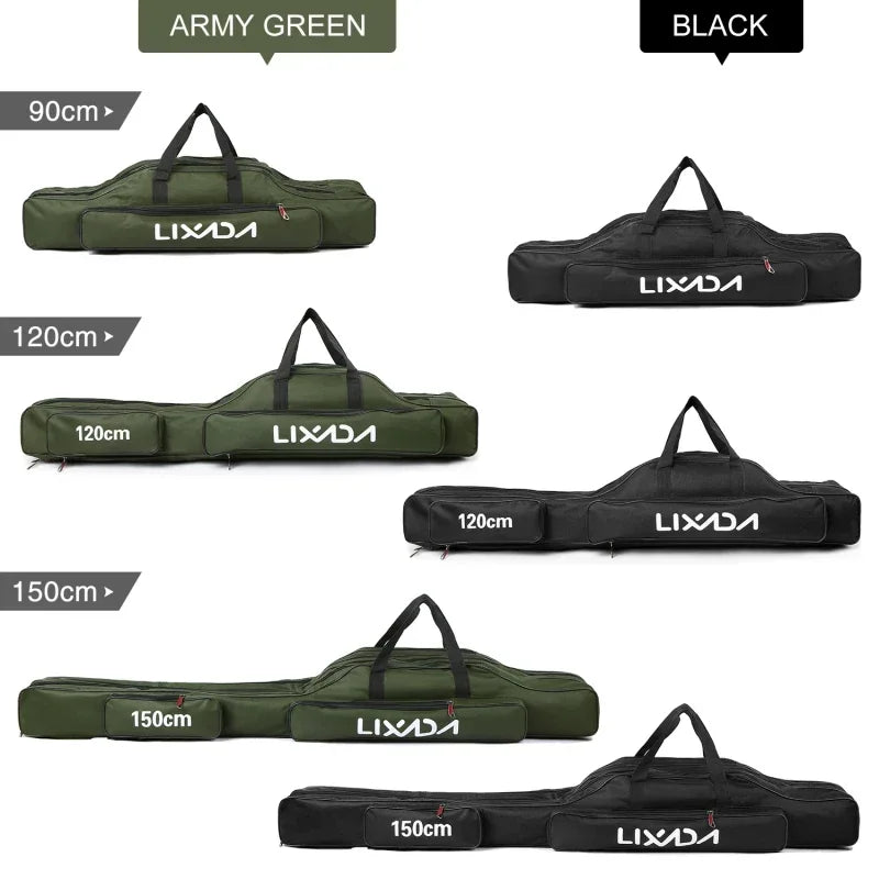 Lixada 3 Layers Fishing Pole Bag Portable Folding Rod Carry Case Fishing Reel Tackle Storage Bag Case