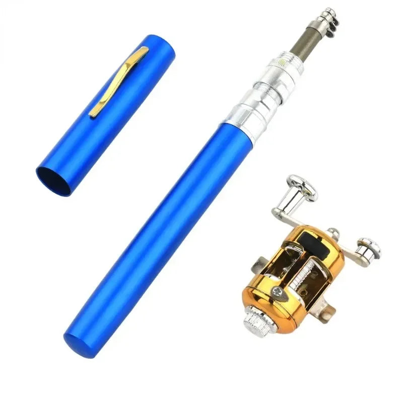 20cm Portable Pocket Telescopic Mini Fishing Pole Pen Shape Folded Fishing Rod with Reel Wheel Portable Mini Fishing Rod