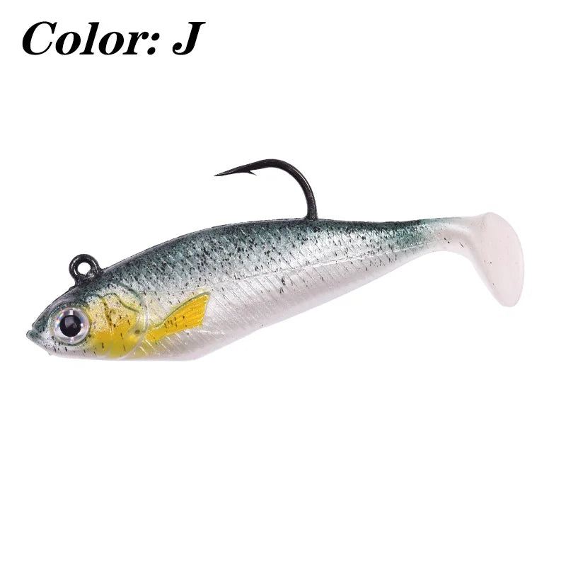 1PCS Jig Head T Tail Silicone Soft Bait 75mm 9.5g Fishing Wobbler Lures Artificial Rubber Baits for Sea Bass Carp Spoon Tackle