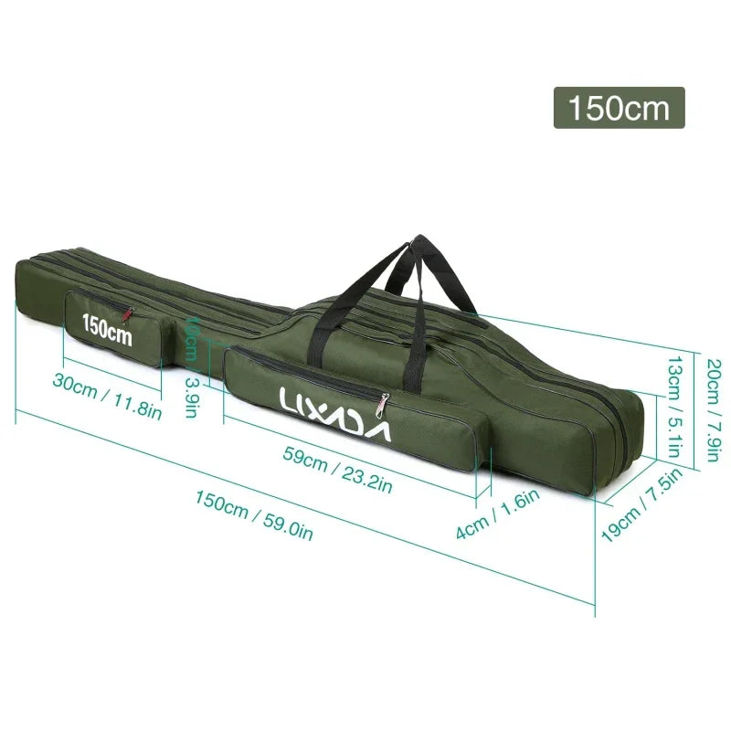 Lixada 3 Layers Fishing Pole Bag Portable Folding Rod Carry Case Fishing Reel Tackle Storage Bag Case