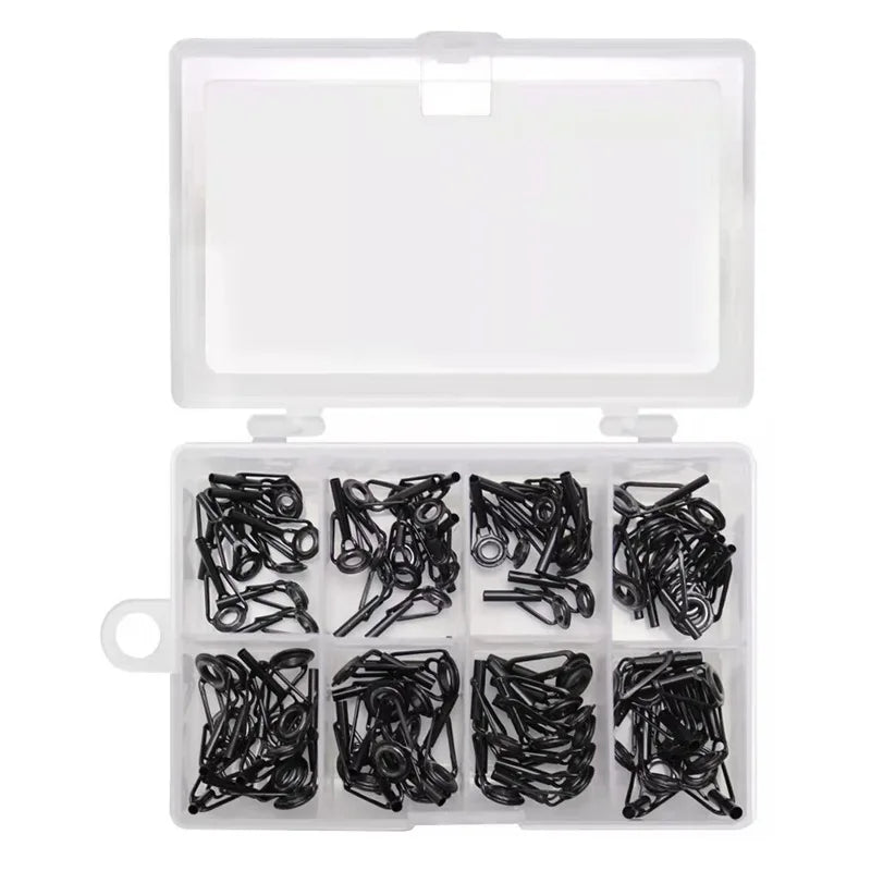 8/16/80Pcs Black Top Tip Guide for Spinning Casting Fishing Rod Building Repair Eye Line Ring Stainless Steel Frame