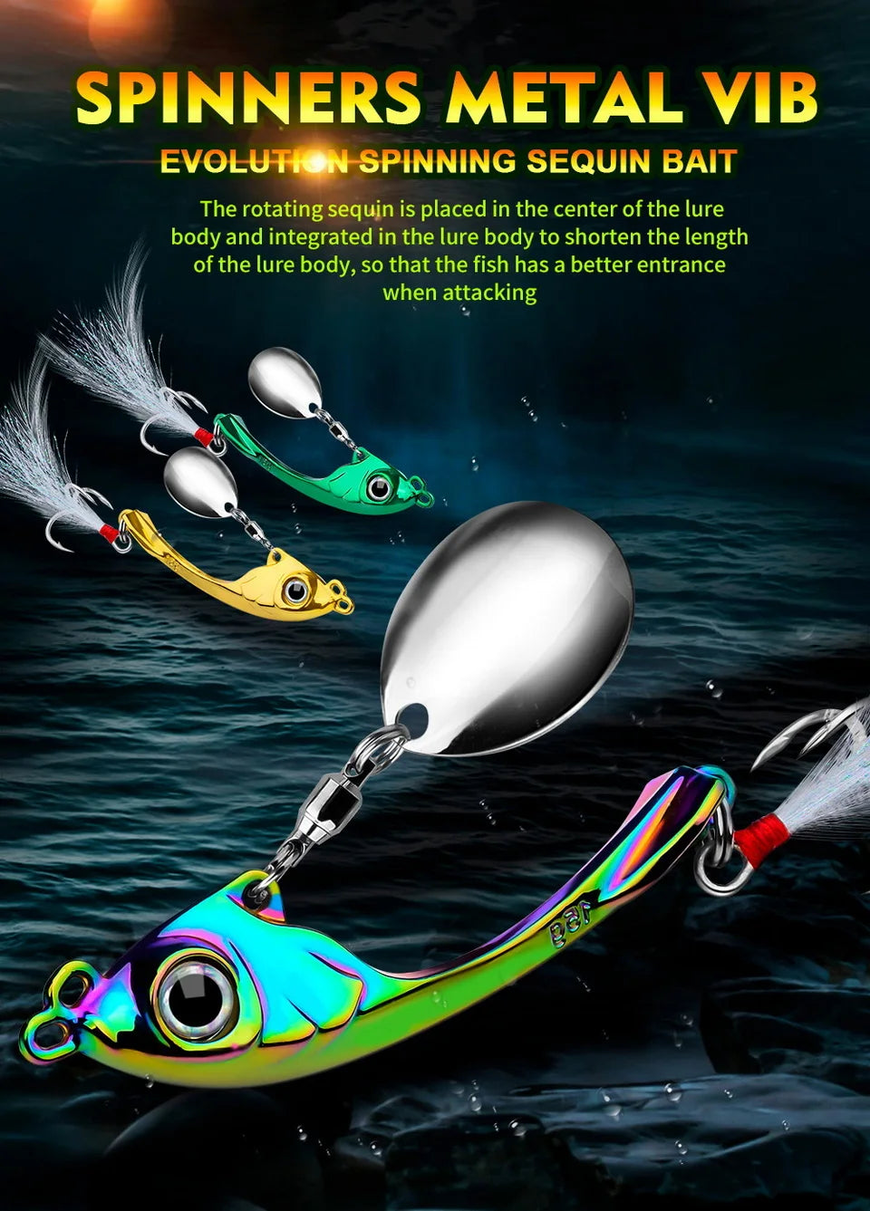 Spinner Bait 7g 10g 15g Metal Vib Fishing Lure Trolling Rotating Spoon Wobbler Sinking Hard Bait With Sequin Pesca For Bass Pike