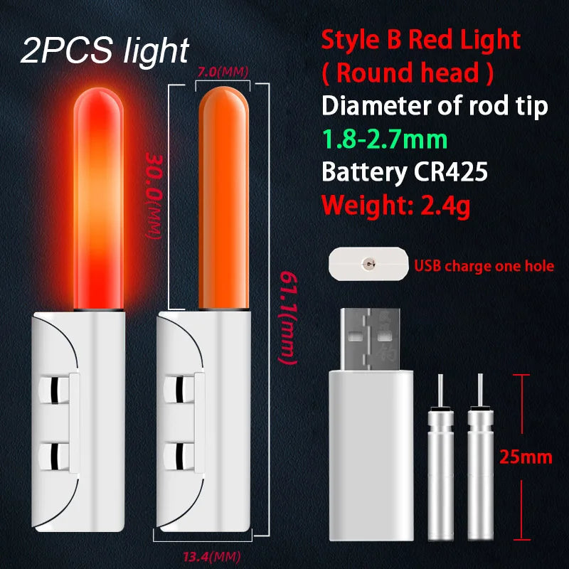 2PCS LED Fishing Luminous Light Stick With CR425 Battery USB Charging Kit Fish Rod Bite Alarm Night Fishing Bobber Pesca Tackle. Night fishing