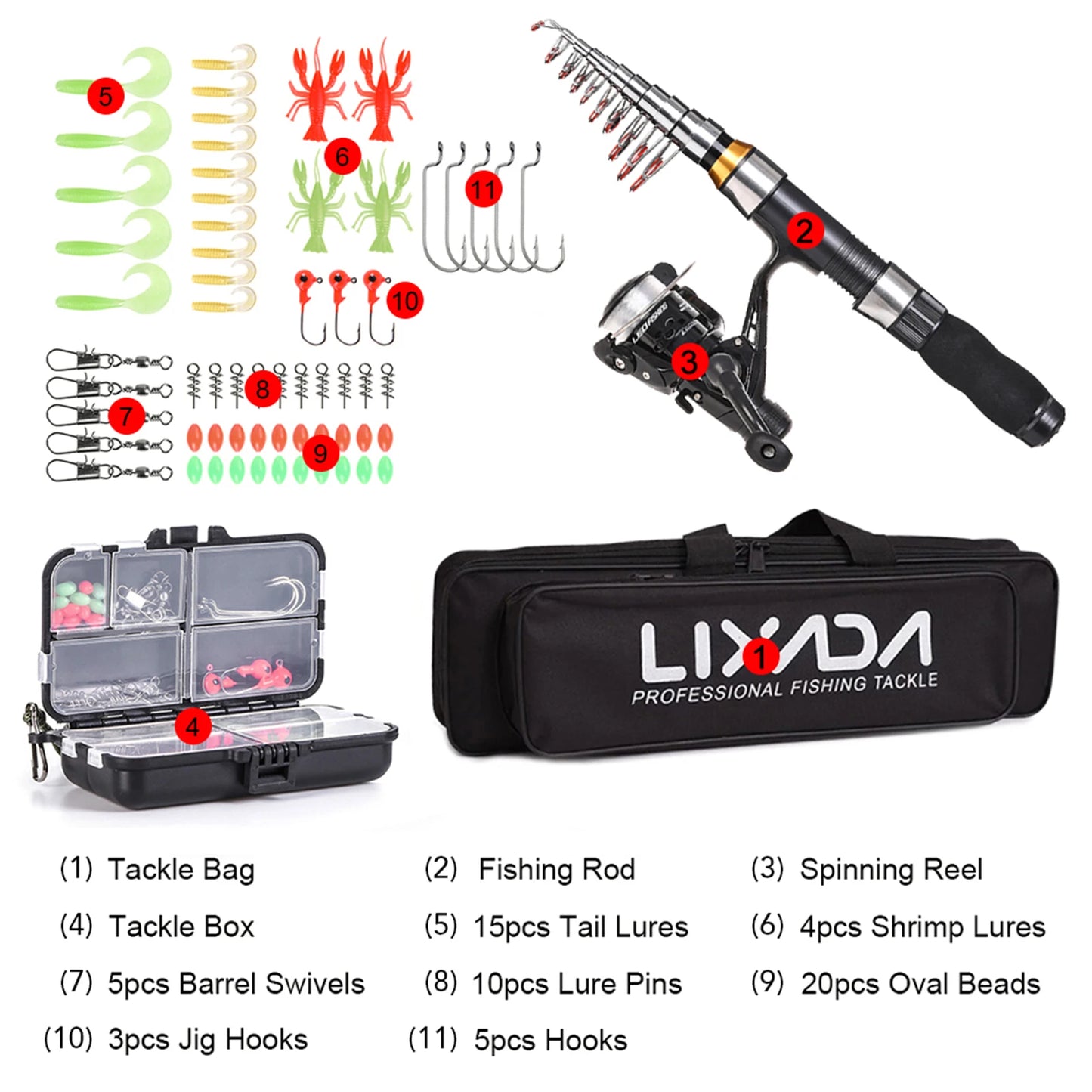 Combo Fishing Rod + Reel Lixada 2.1m 2.3 m Telescopic  Bag Case Pesca Gear Set