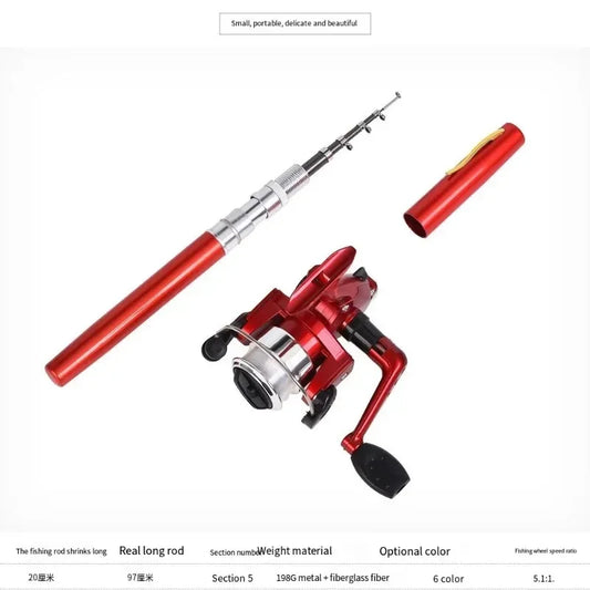 20cm Portable Pocket Telescopic Mini Fishing Pole Pen Shape Folded Fishing Rod with Reel Wheel Portable Mini Fishing Rod