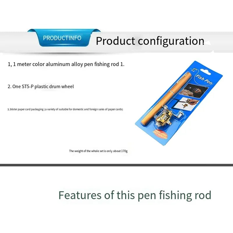 20cm Portable Pocket Telescopic Mini Fishing Pole Pen Shape Folded Fishing Rod with Reel Wheel Portable Mini Fishing Rod