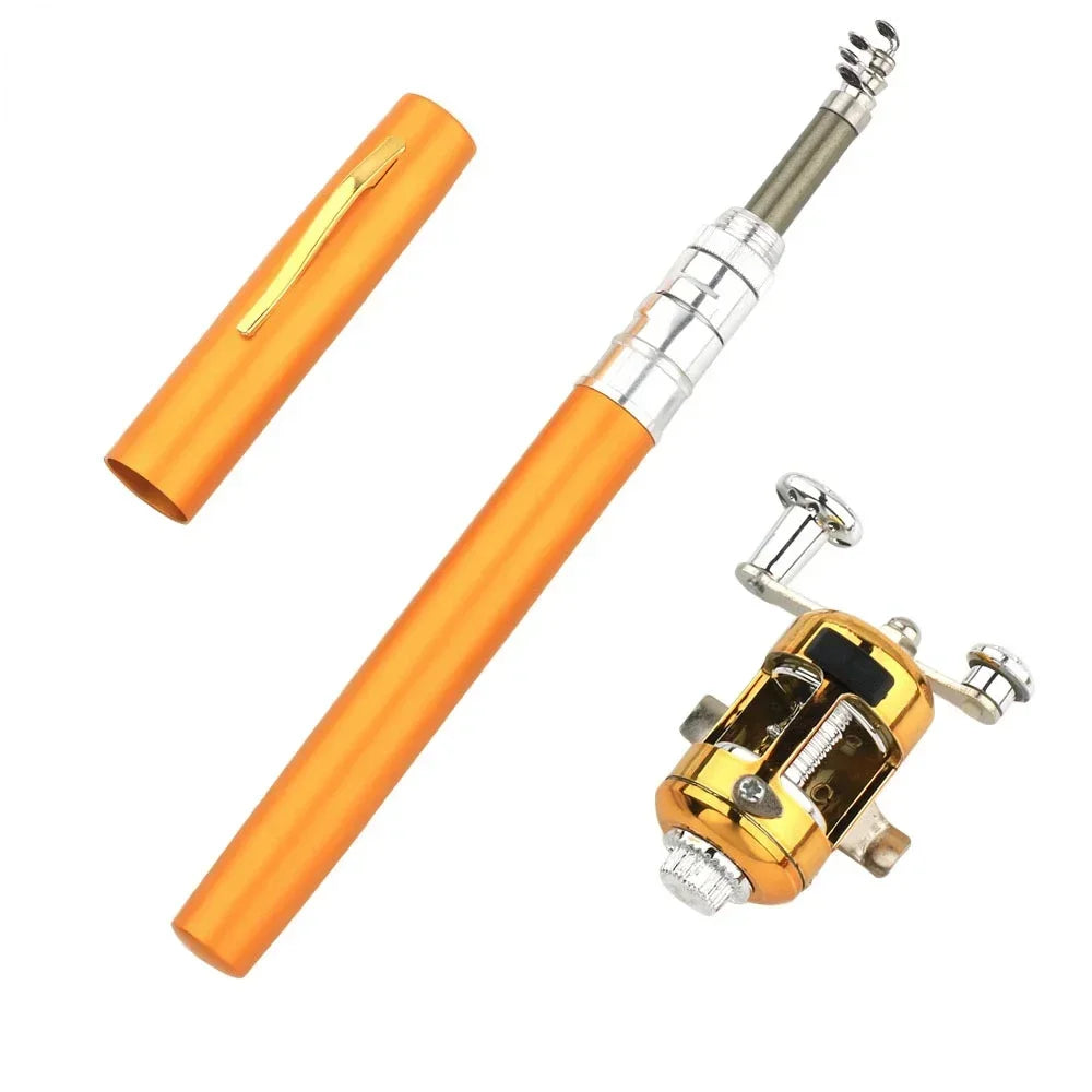 20cm Portable Pocket Telescopic Mini Fishing Pole Pen Shape Folded Fishing Rod with Reel Wheel Portable Mini Fishing Rod