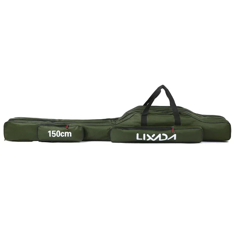 Lixada 3 Layers Fishing Pole Bag Portable Folding Rod Carry Case Fishing Reel Tackle Storage Bag Case