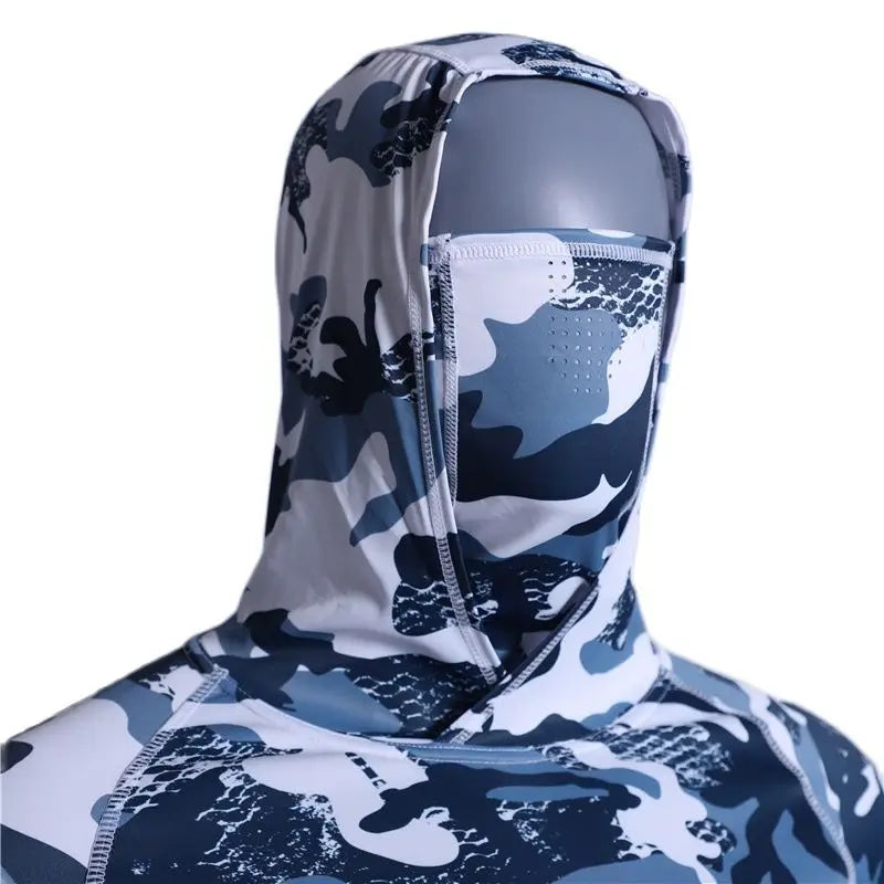 UPF 50+ Mens Hooded Fishing Shirt with Mask UV Neck Gaiter Hoodie Men Hooded Fishing Shirts Fishing Hoodie Moisture Wicking