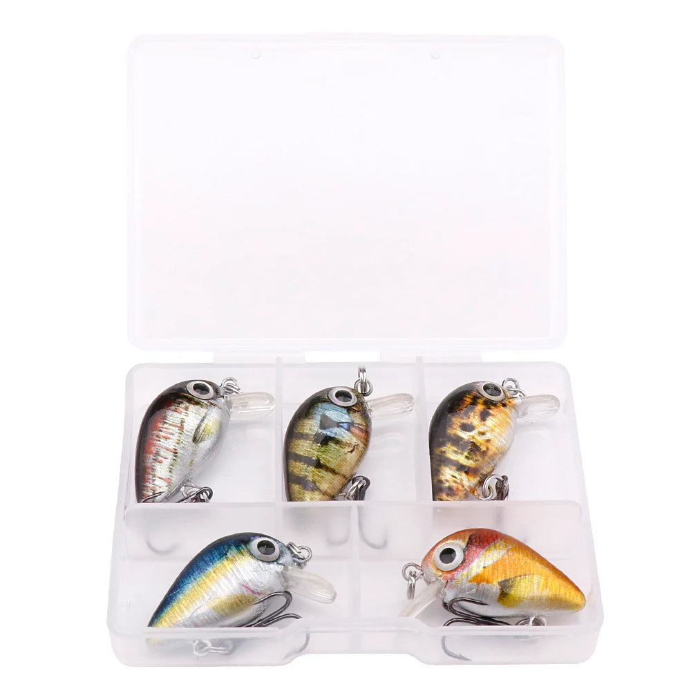 GOBASS 5pcs Mini Fish Bass Fishing Lure Set 3cm 1.5g Mini Artificial Baits Topwater Crank Wobblers For Pike Crankbaits Fishing