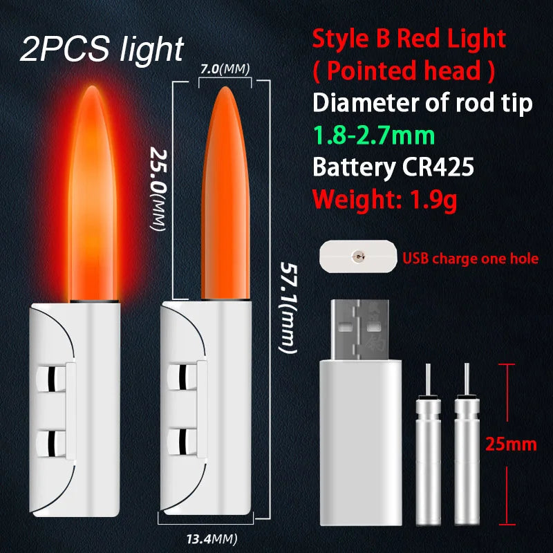 2PCS LED Fishing Luminous Light Stick With CR425 Battery USB Charging Kit Fish Rod Bite Alarm Night Fishing Bobber Pesca Tackle. Night fishing