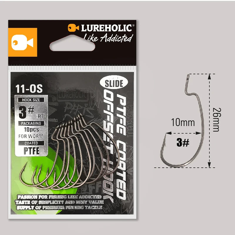 LUREHOLIC PTFE Super Slide Offset Hook Worm Hook Texas Rig Drop Shot Stainless Steel Worm Fishhook Fishing Accessories