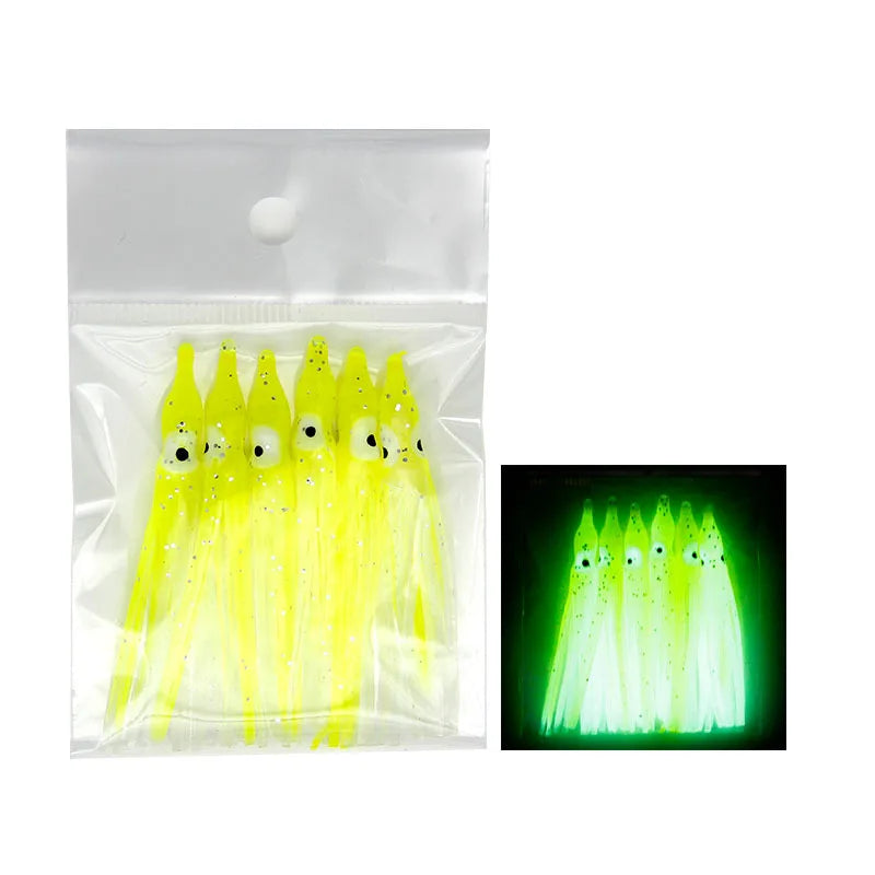 Tuohai Fishing Tackle 6cm Full Luminous Bionic Octopus Soft Bait Sea Fishing Yanyue  Plate Hook Squid Skirt Lure Fake Bait. Night fishing