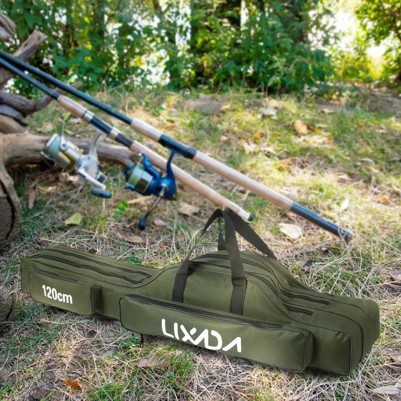 Lixada 3 Layers Fishing Pole Bag Portable Folding Rod Carry Case Fishing Reel Tackle Storage Bag Case