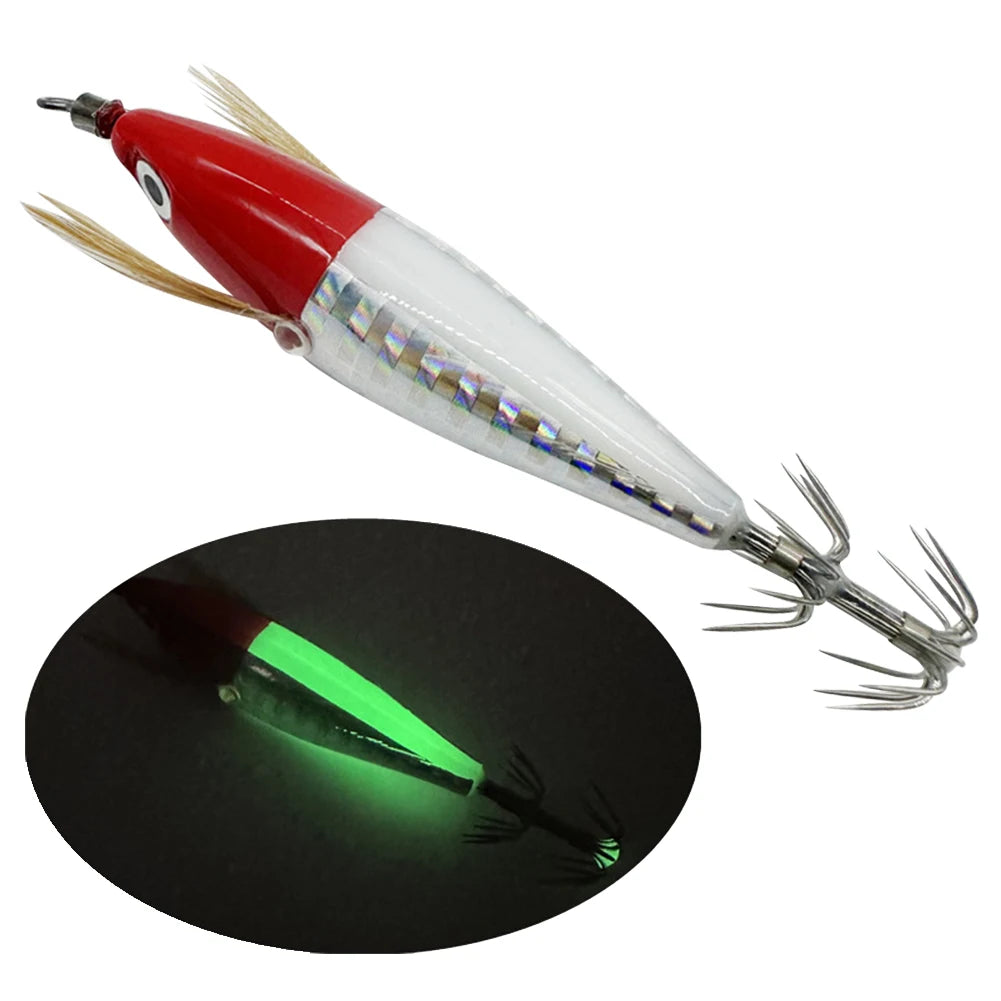 10-1pcs Squid Jigging Wood Shrimp Hook 5.5g 7.5cm Luminous Fishing Bait Simulation Squid Fluorescent Fishing Lure for Freshwater