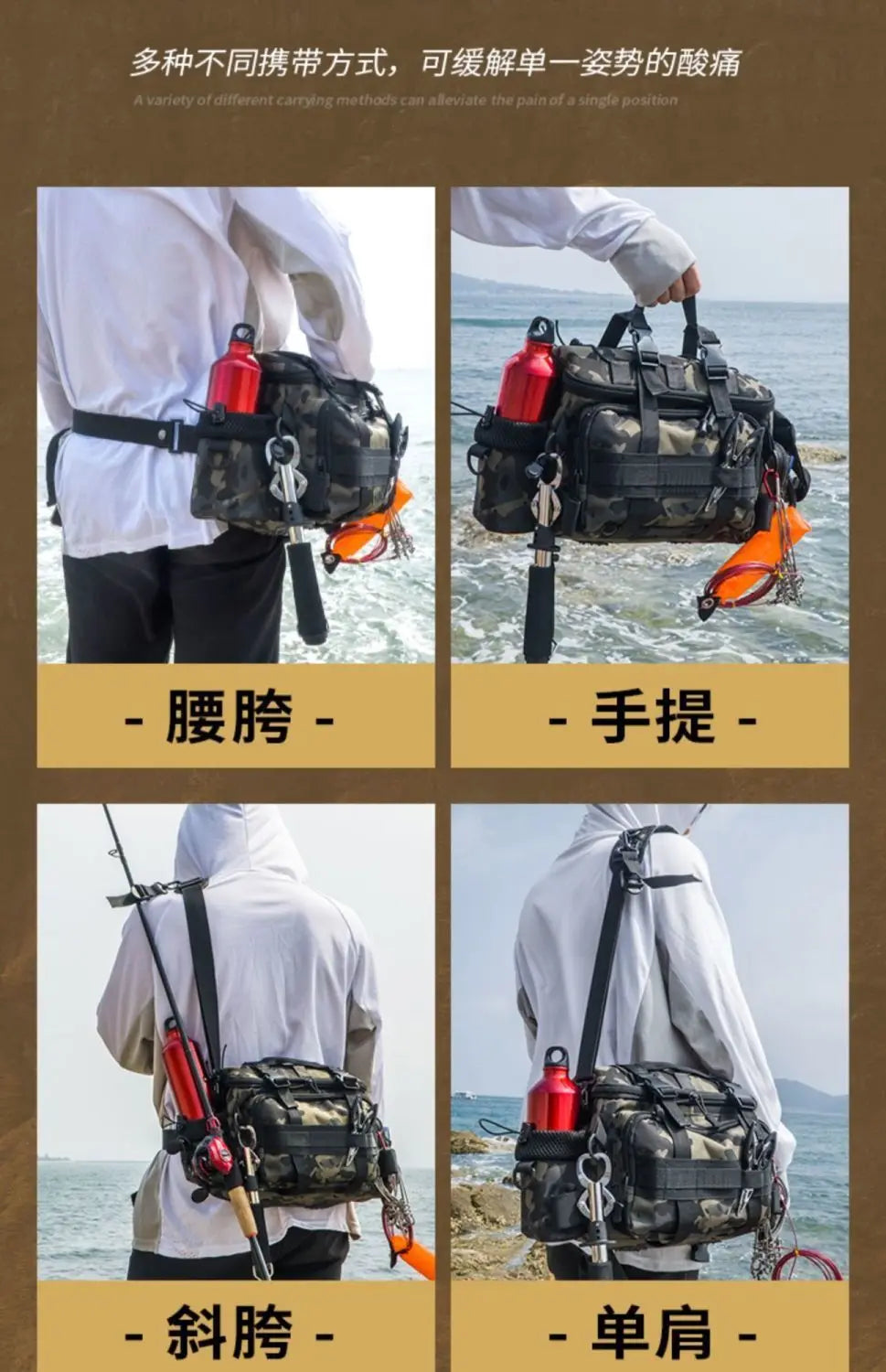 Fishing tackle, shoulder bag, storage bag, portable fishing rod holder, outdoor sports bag, flying fishing