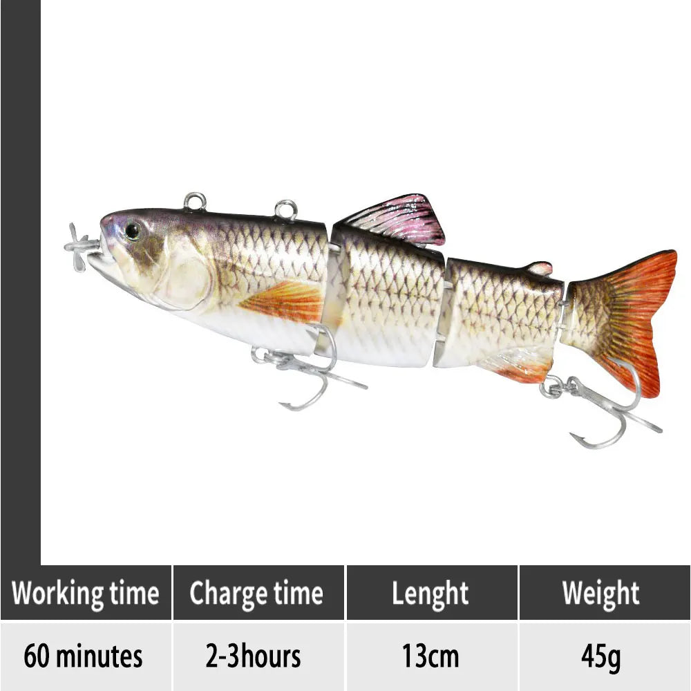 90mm mini Automatic Swimming Robotic Electric Fishing Lure Multi Jointed Bait Auto Swimbait USB LED Light Wobbler for pike