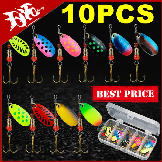 10pcs Fishing Lure Metal Spoon Spinner Spoonbait Crankbaits Fishing Wobblers Pike Crochet Kit Artificial Bait with Tackle Boxes