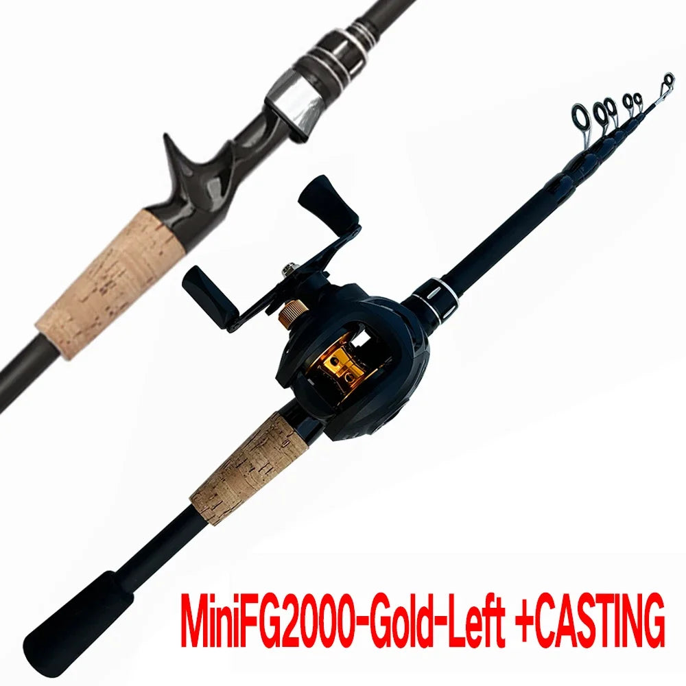 Combo Fishing Rod + Reel Telescopic Lure Rod Spinning Casting Short Jigging Rod 1.5m-2.4m Baitcasting Reel Max Drag 8kg