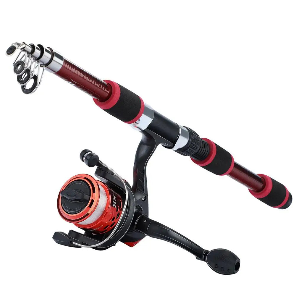 Combo Fishing Rod + Reel Portable 1.8m Telescopic Fishing Rod 5.5:1 Gear Ratio