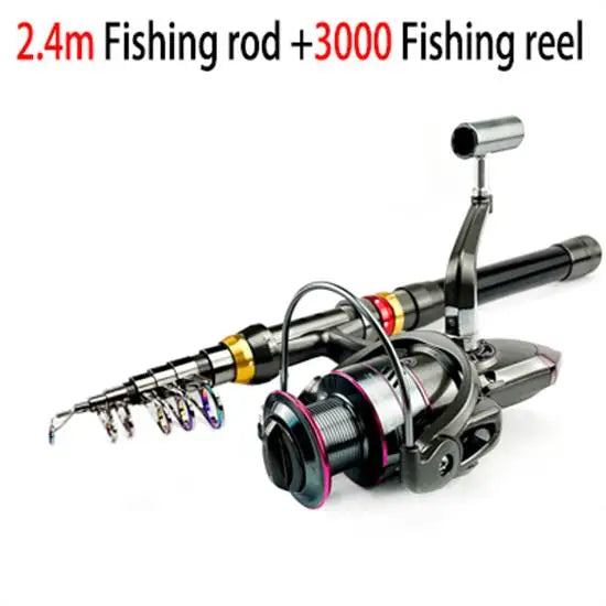 Combo Fishing Rod + Reel 1.8-3.6m Carbon Fiber  Telescopic Fishing Pole Spinning Reel Kit Max Resistance 3-8kg Pesca