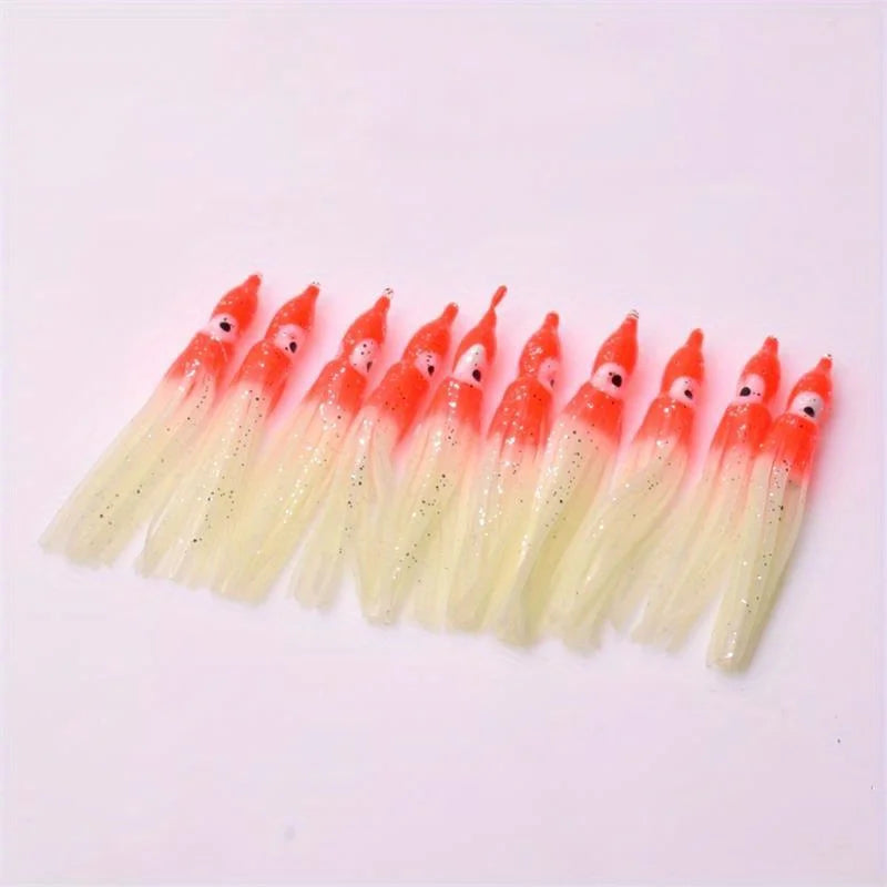 10pc Lifelike Squid Glow Lure, Luminous Artificial Bionic Octopus Soft Bait, Fishing Accessories For Saltwater Freshwate.Night fishing