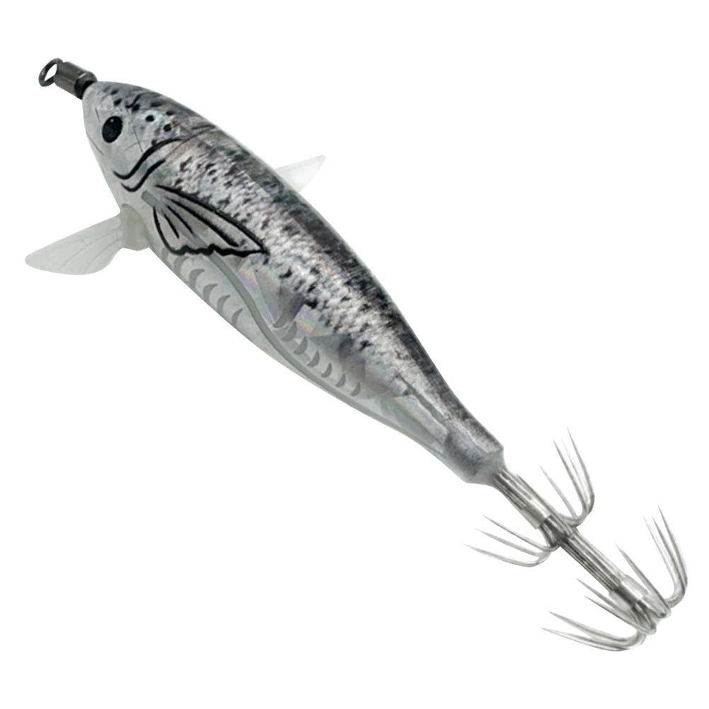 1Pc 7.5cm/8cm Laser Luminous Squid Jig Floating Horizontal Wood Shrimp Egi Lure Squid Jigging Shrimp Hooks Fishing Octopus Baits