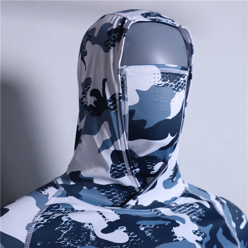 UPF 50+ Mens Hooded Fishing Shirt with Mask UV Neck Gaiter Hoodie Men Hooded Fishing Shirts Fishing Hoodie Moisture Wicking