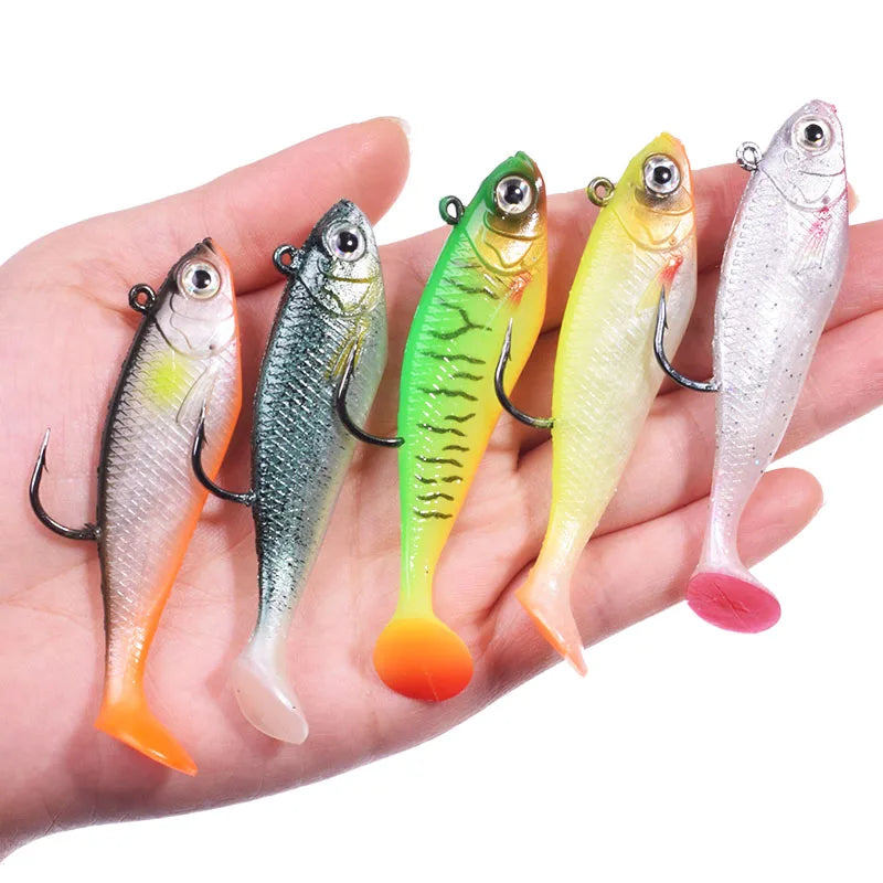 1PCS Jig Head T Tail Silicone Soft Bait 75mm 9.5g Fishing Wobbler Lures Artificial Rubber Baits for Sea Bass Carp Spoon Tackle